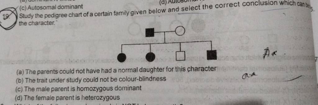 19 Study The Pedigree Chart Of A Certain Family Given Below And Select T 