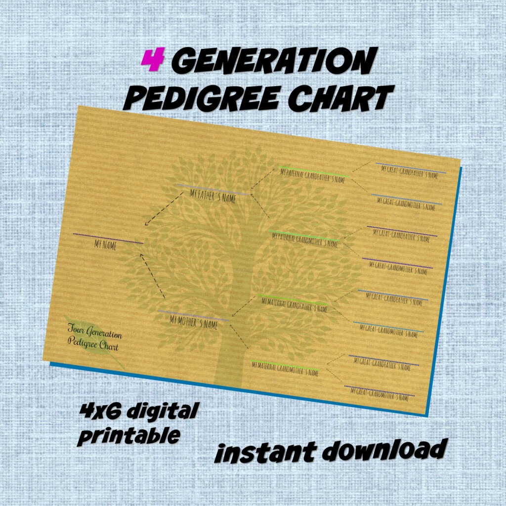 4 Generation Pedigree Chart Digital Printable 4x6 Great For Lds 