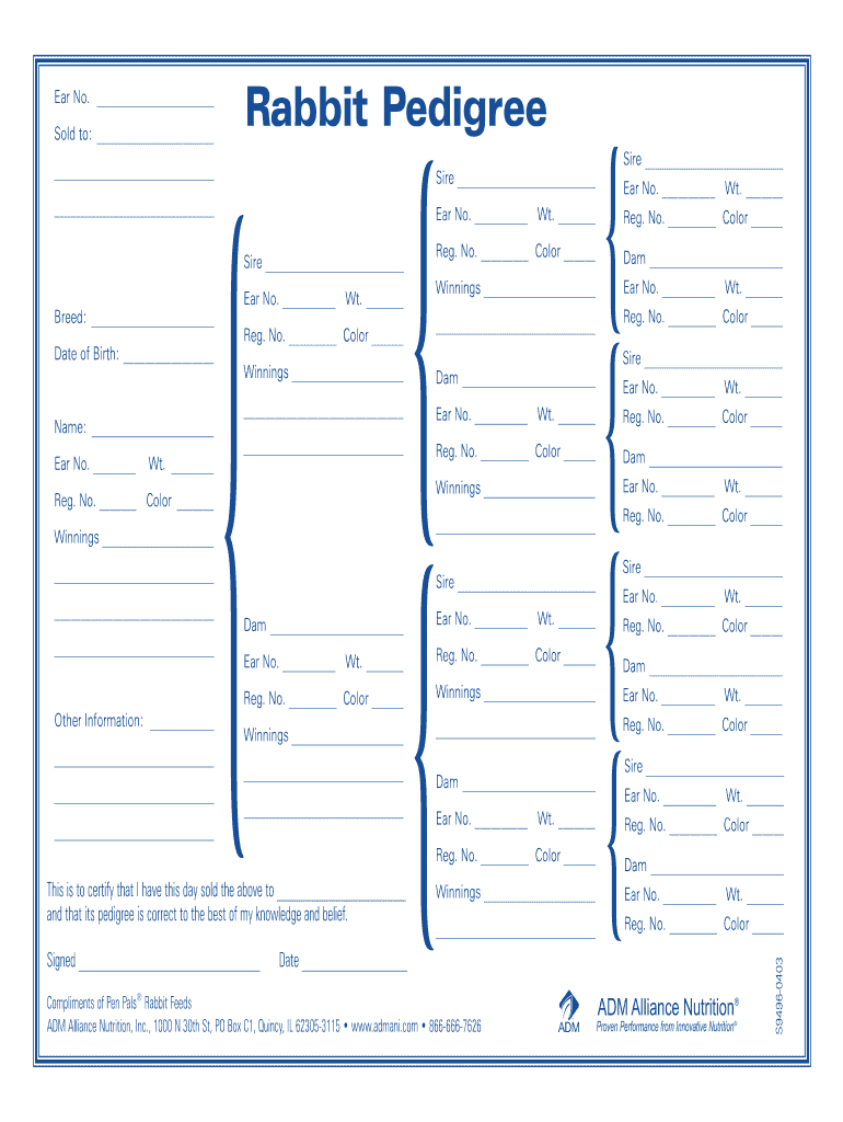 Free Printable Rabbit Pedigree Printable Templates