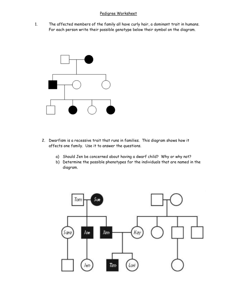 Human Pedigree Analysis Problem Sheet Answers