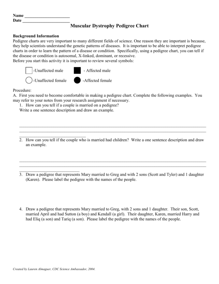 Muscular Dystrophy Pedigree Chart Worksheet