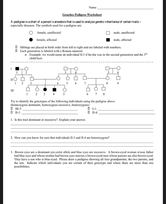 Pedigree Chart Genetics Worksheets