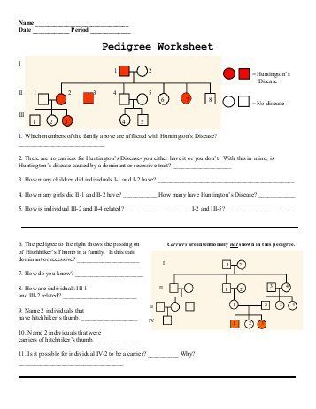 Pedigree Practice Worksheet Part 1 Answers