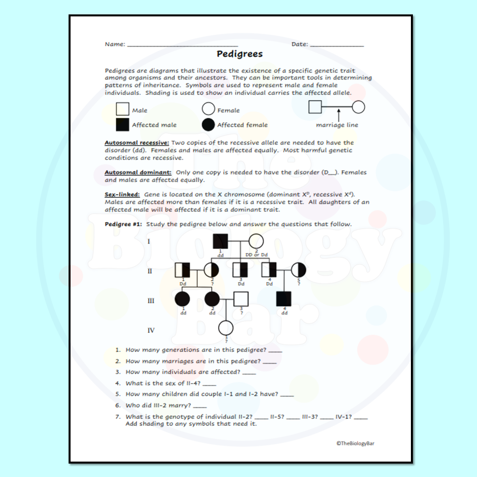 Pedigrees Worksheet For Genetics Made By Teachers Worksheets Library