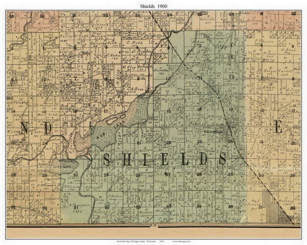 Shields 1900 Old Town Map With Homeowner Names Mud Lake Wisconsin 