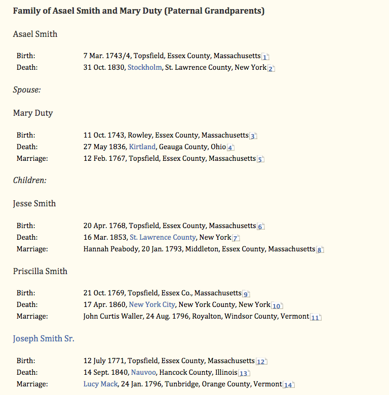 This Pedigree Chart Provides Genealogical Information For Joseph Smith 